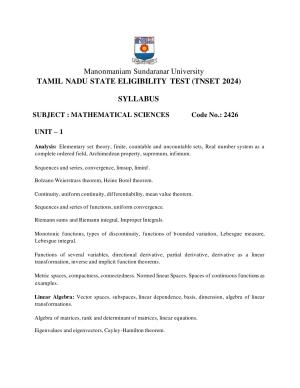 TNSET Syllabus - Mathematical Sciences