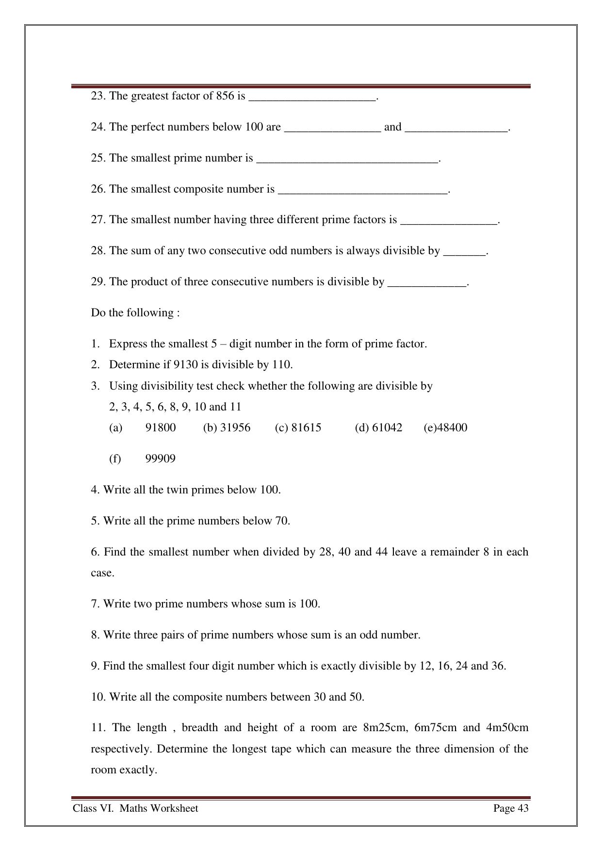CBSE Worksheets for Class 6 Maths Assignment 3 - Page 11