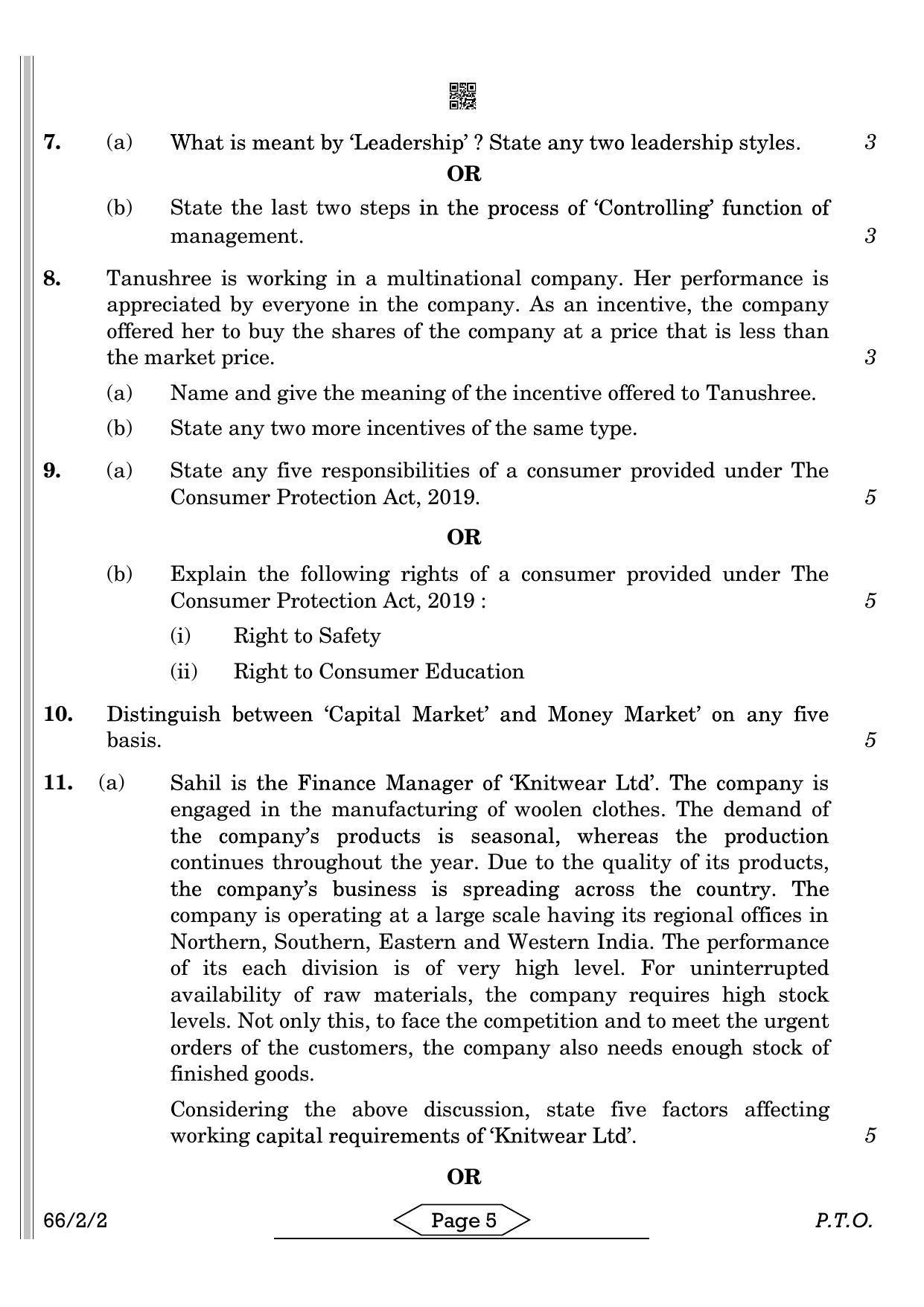 CBSE Class 12 66-2-2 Business Studies 2022 Question Paper - Page 5