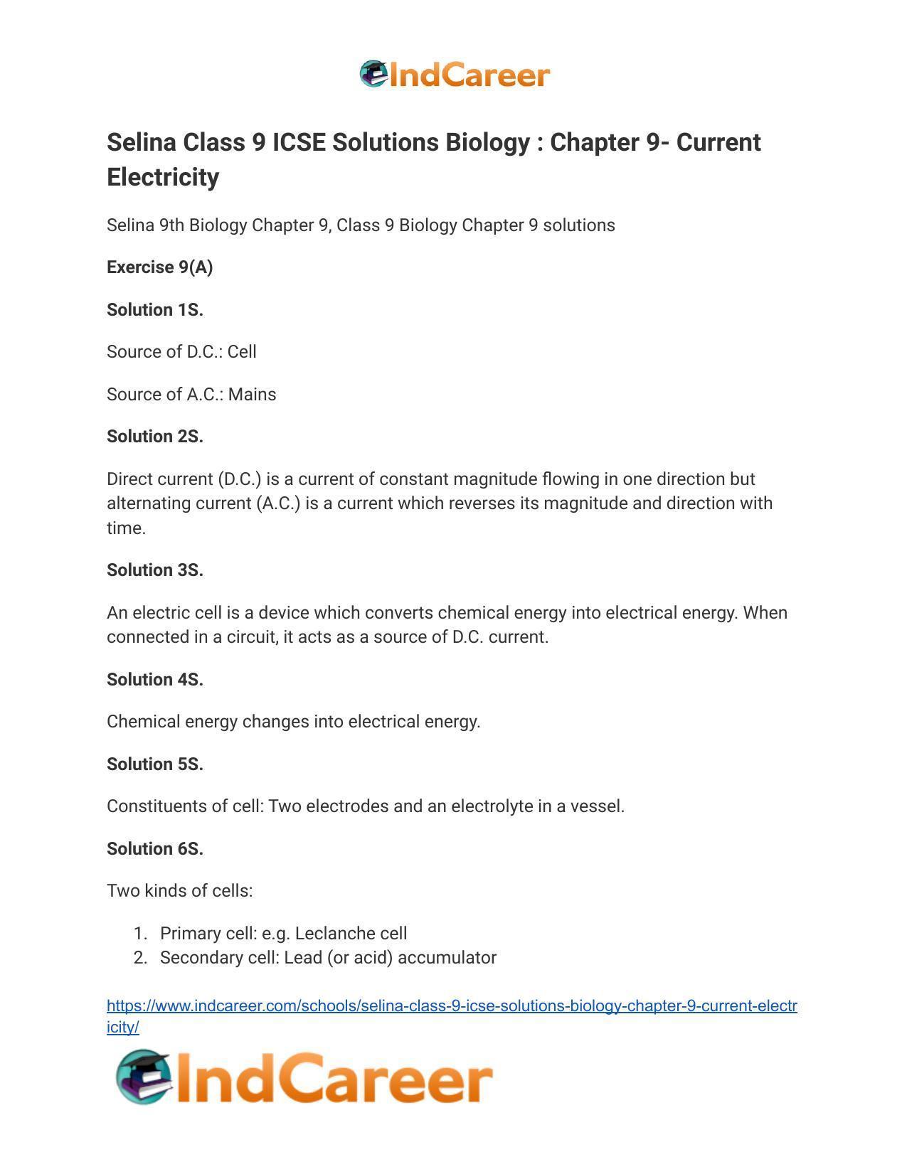 Selina Class 9 ICSE Solutions Biology : Chapter 9- Current Electricity - Page 2