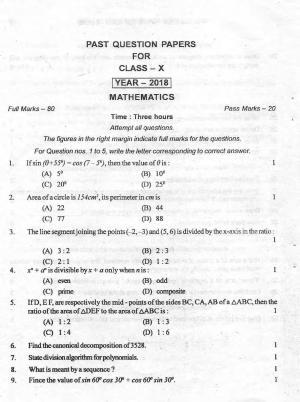 Manipur HSLC 2018 Mathematics Question Paper