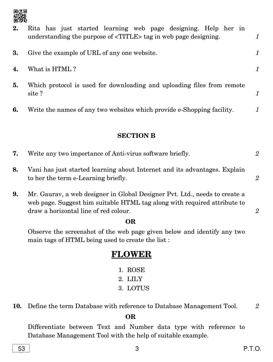 CBSE Class 10 53 FIT 2019 Compartment Question Paper - Page 3