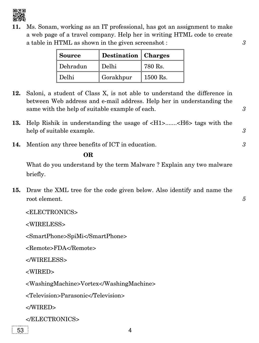 CBSE Class 10 53 FIT 2019 Compartment Question Paper - Page 4