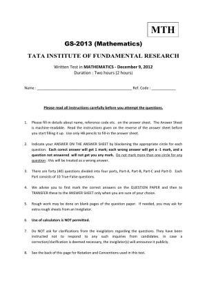 TIFR GS 2013 Mathematics Question Paper
