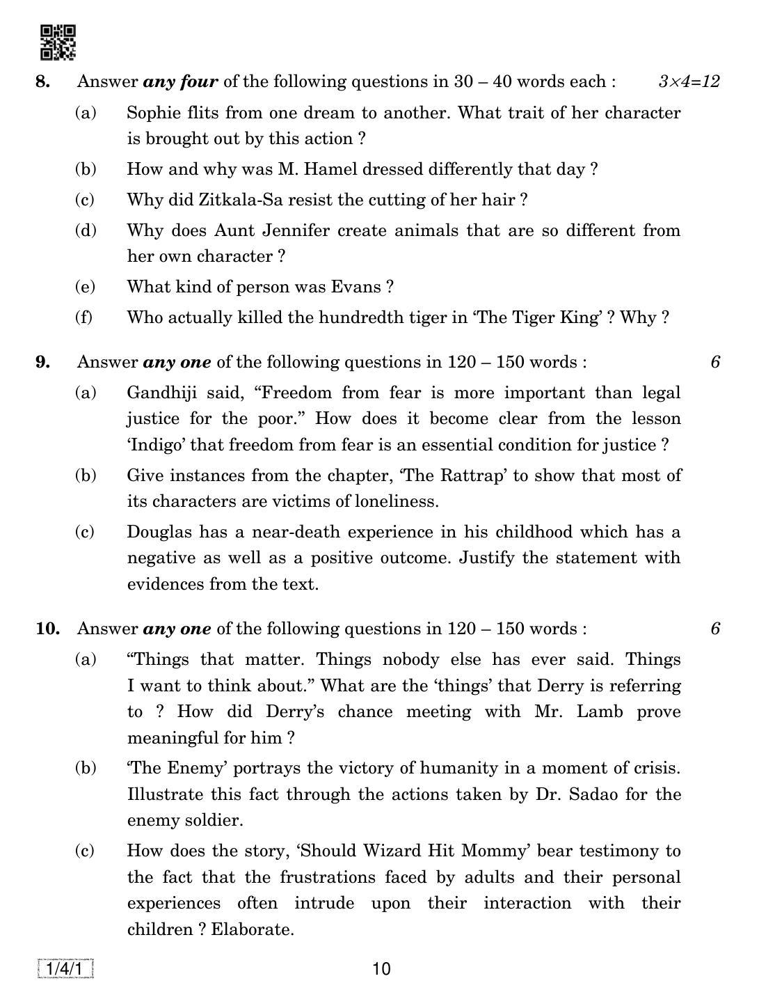 CBSE Class 12 1-4-1 English Core 2019 Question Paper - Page 10