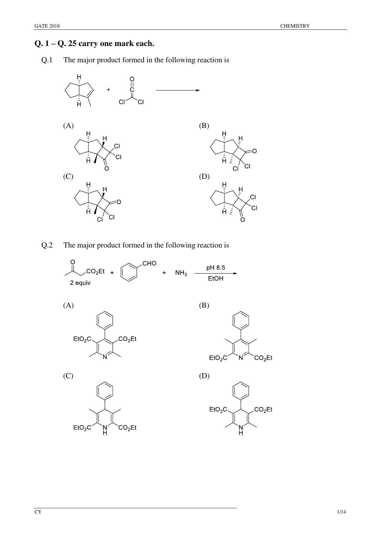 GATE 2018 Chemistry (CY) Question Paper with Answer Key - Page 3