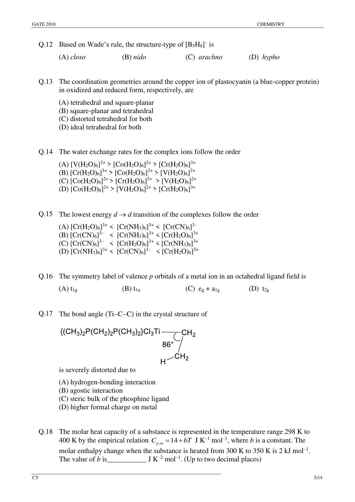 GATE 2018 Chemistry (CY) Question Paper with Answer Key - Page 7