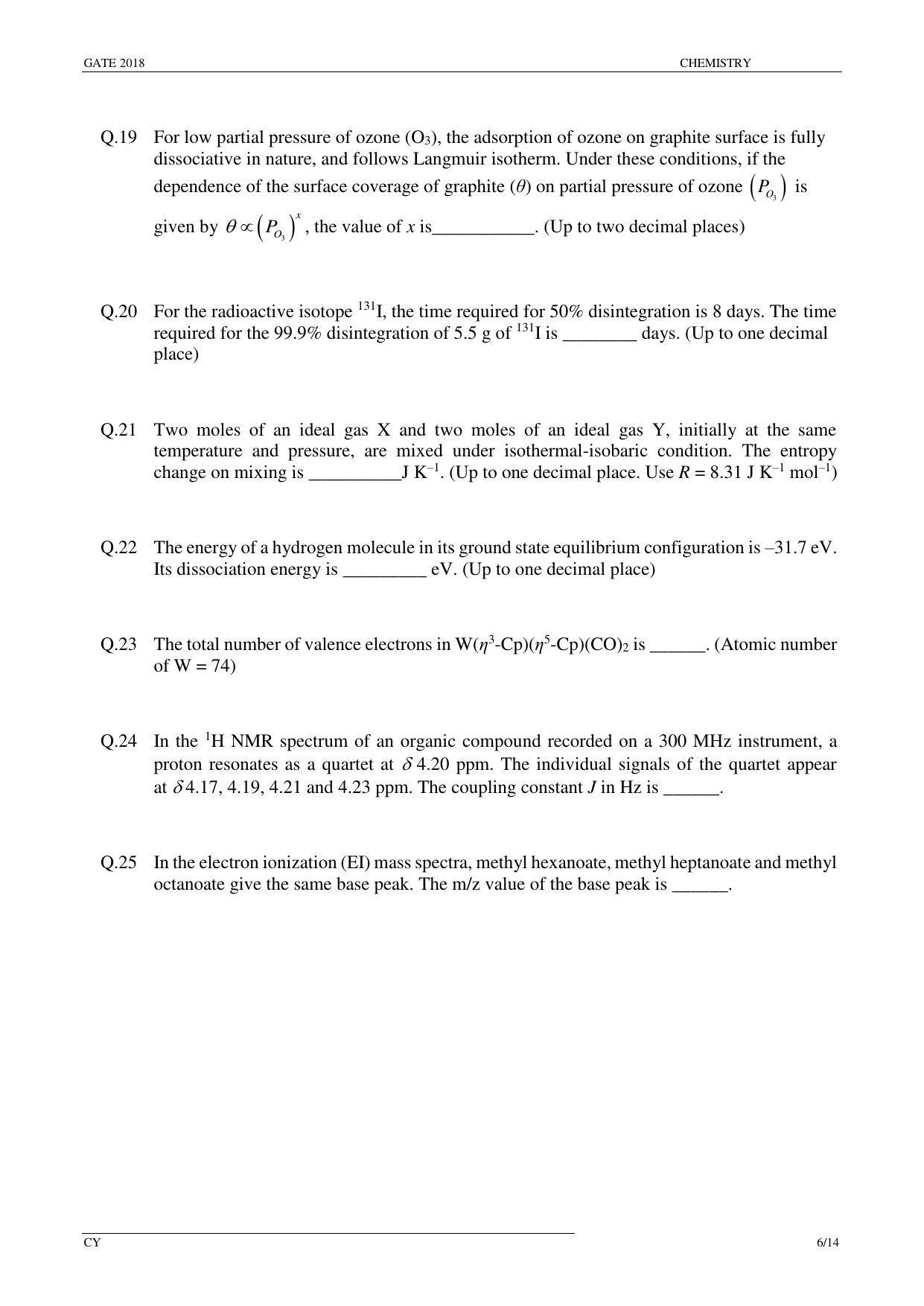 GATE 2018 Chemistry (CY) Question Paper with Answer Key - Page 8