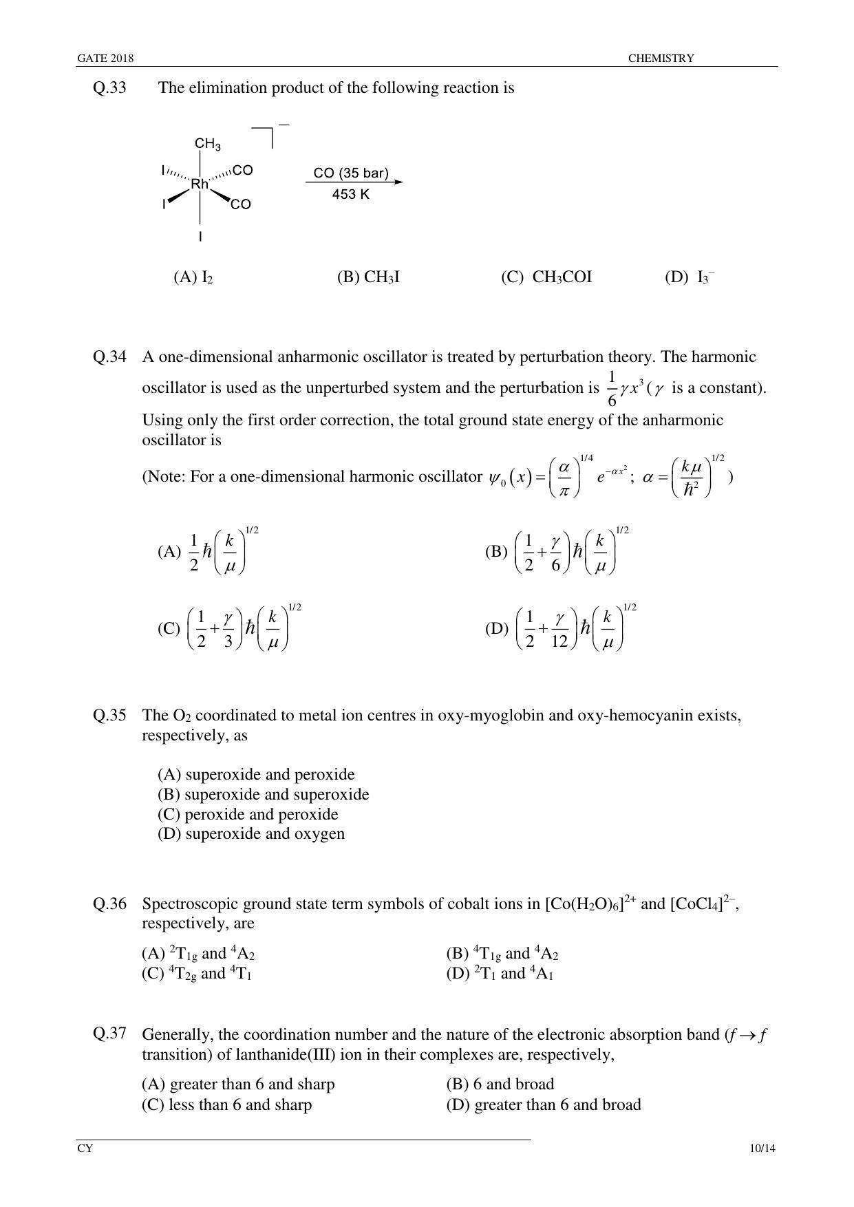 GATE 2018 Chemistry (CY) Question Paper with Answer Key - Page 12