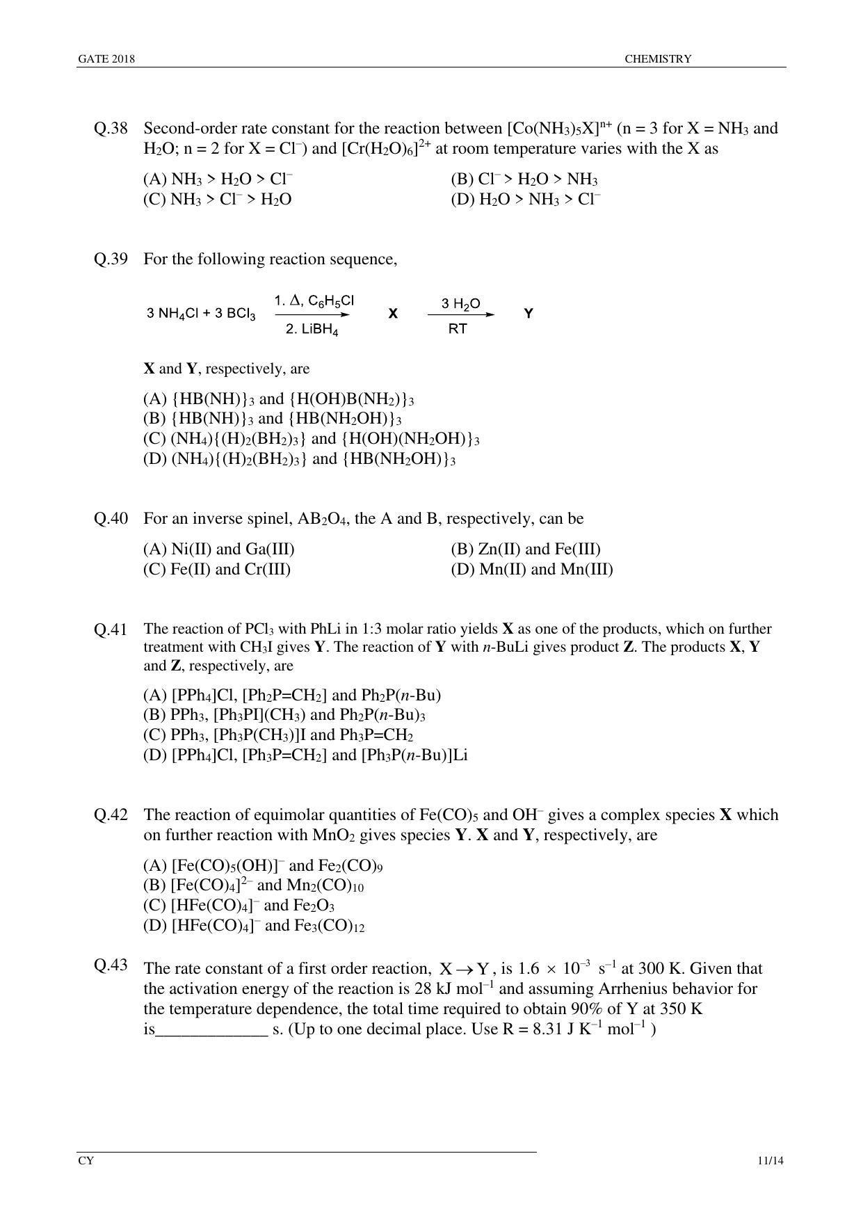 GATE 2018 Chemistry (CY) Question Paper with Answer Key - Page 13