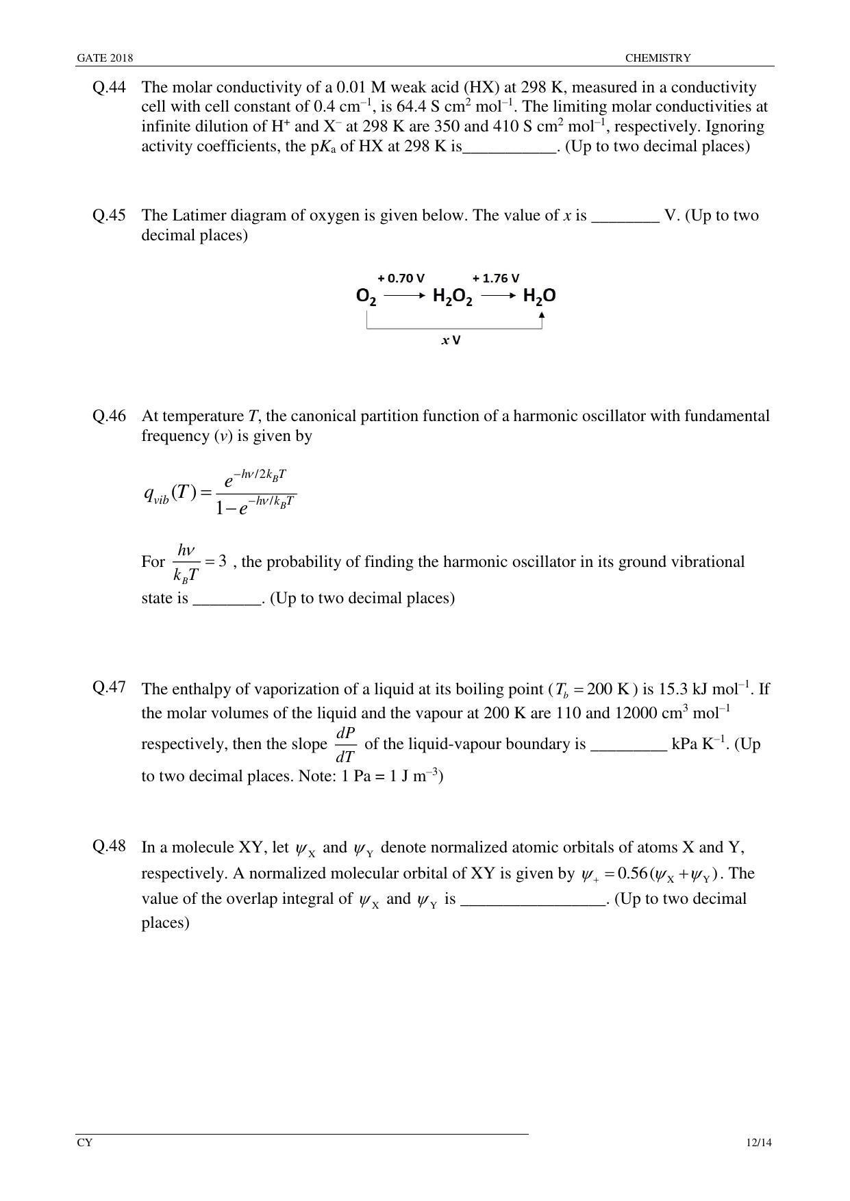 GATE 2018 Chemistry (CY) Question Paper with Answer Key - Page 14