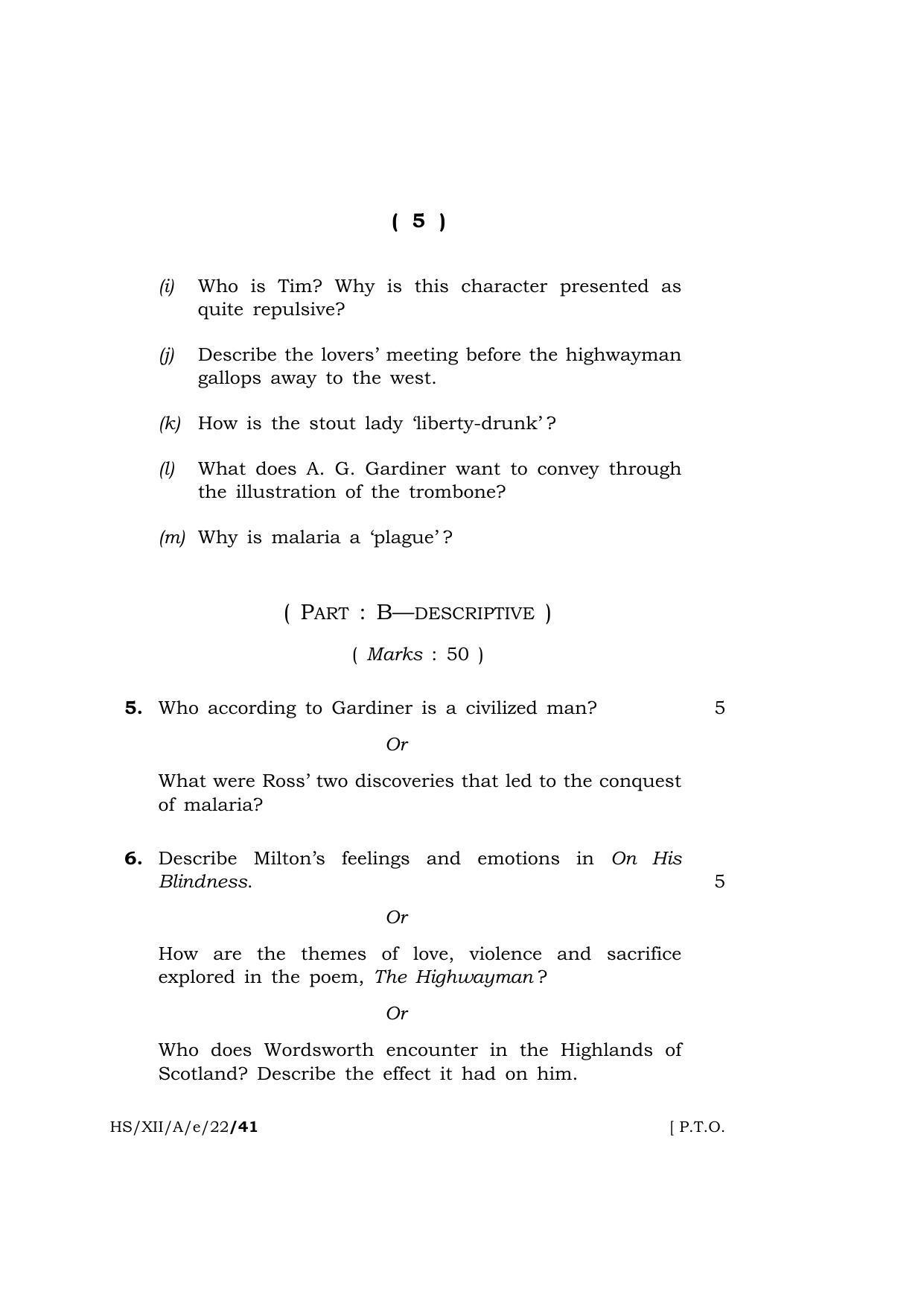 Meghalaya Board (MBOSE) Class 12 ELECTIVE ENGLISH (HS-XII-A-e-22) 2022 Question Paper - Page 5
