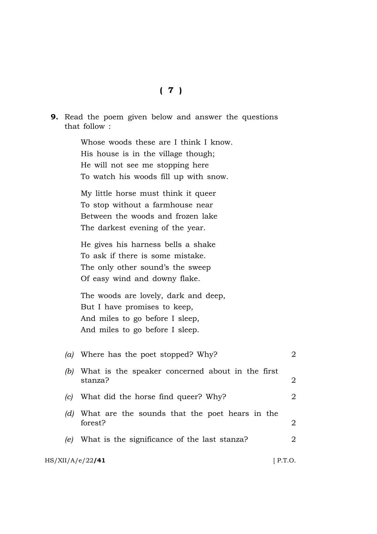 Meghalaya Board (MBOSE) Class 12 ELECTIVE ENGLISH (HS-XII-A-e-22) 2022 Question Paper - Page 7