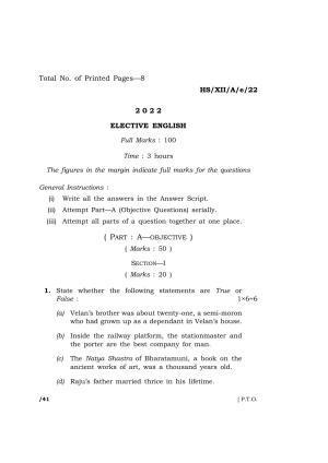 Meghalaya Board (MBOSE) Class 12 ELECTIVE ENGLISH (HS-XII-A-e-22) 2022 Question Paper