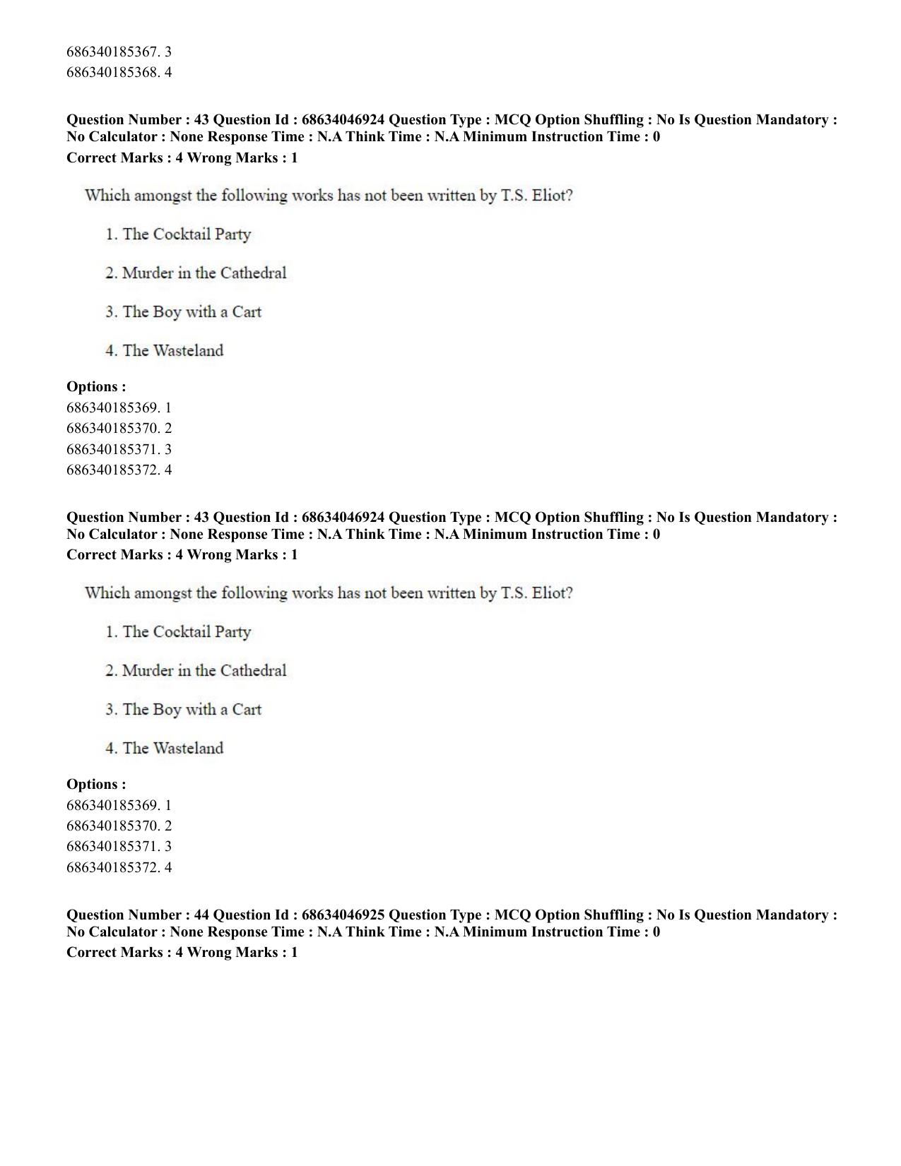 CUET PG 2023: LAQP01 – English (Eng)-shift 2 (30-06-2023) Question Paper - Page 42
