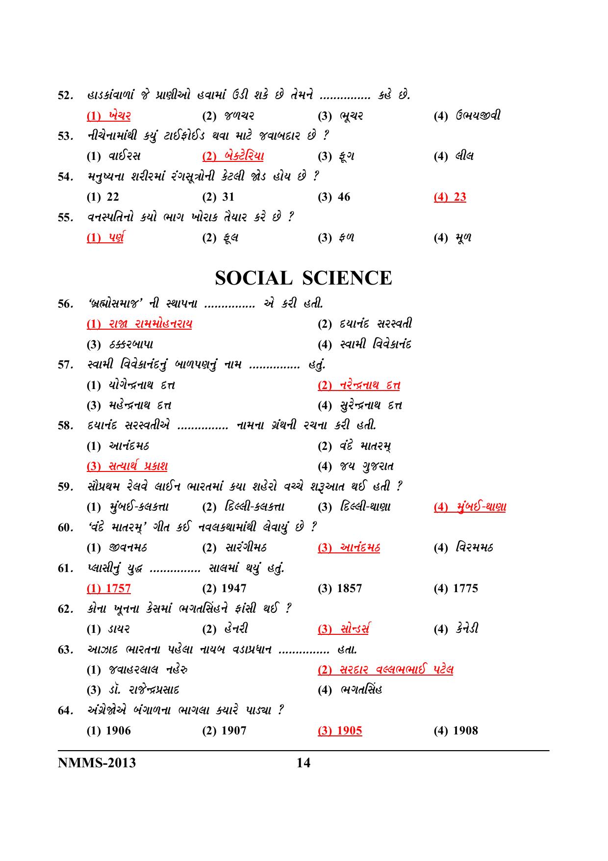 Gujarat NMMS 2013 Answer Key - Page 14