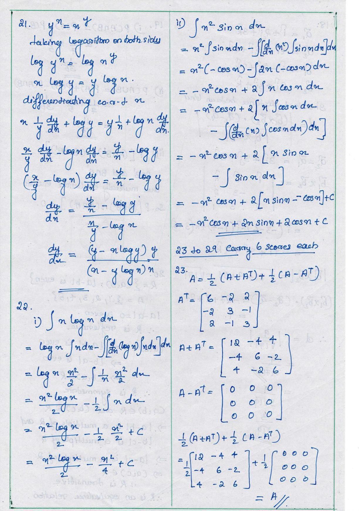 Kerala Plus Two 2021 Maths (Science) Model Answer Key                - Page 6