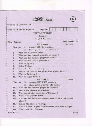 AP Inter 2nd Year Vocational Question Paper March - 2020 - Textile Science-I