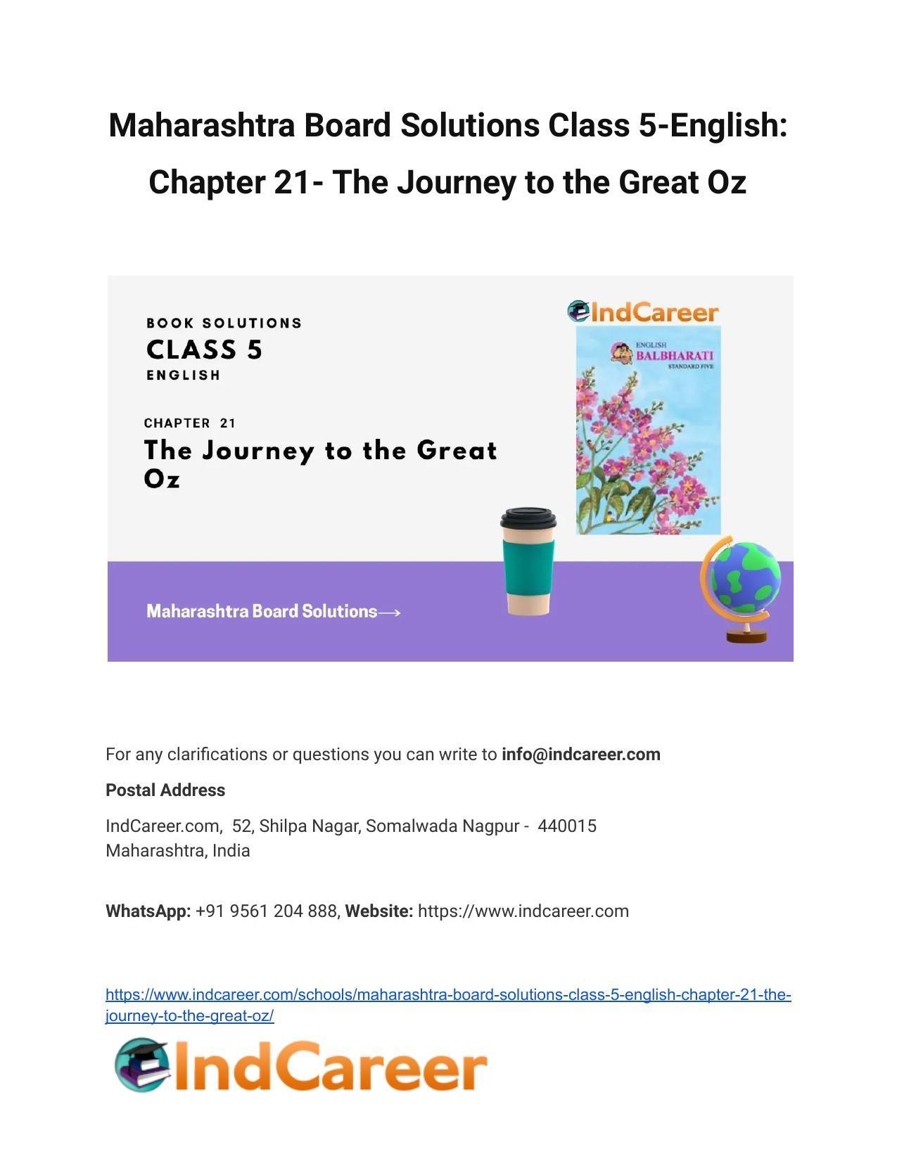 Maharashtra Board Solutions Class 5-English: Chapter 21- The Journey to the Great Oz - Page 1