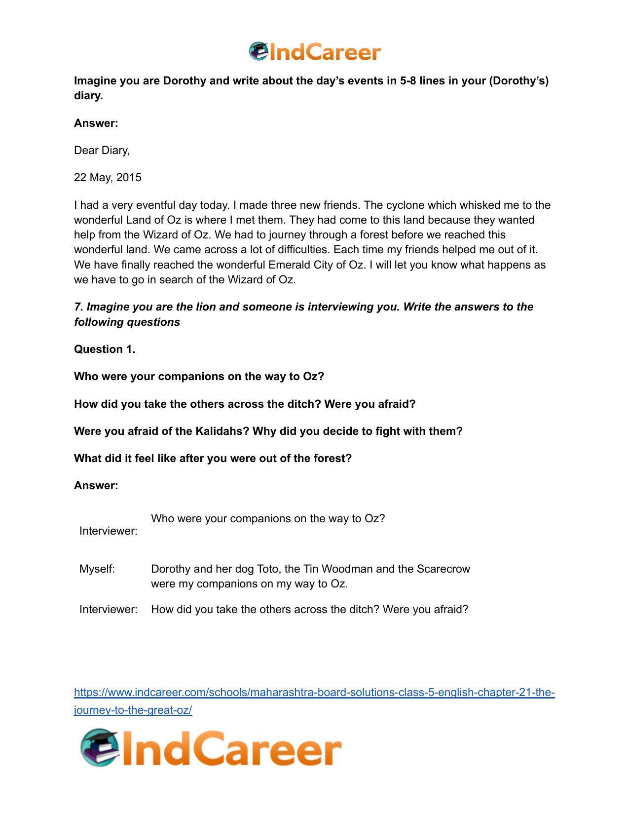 Maharashtra Board Solutions Class 5-English: Chapter 21- The Journey to the Great Oz - Page 5