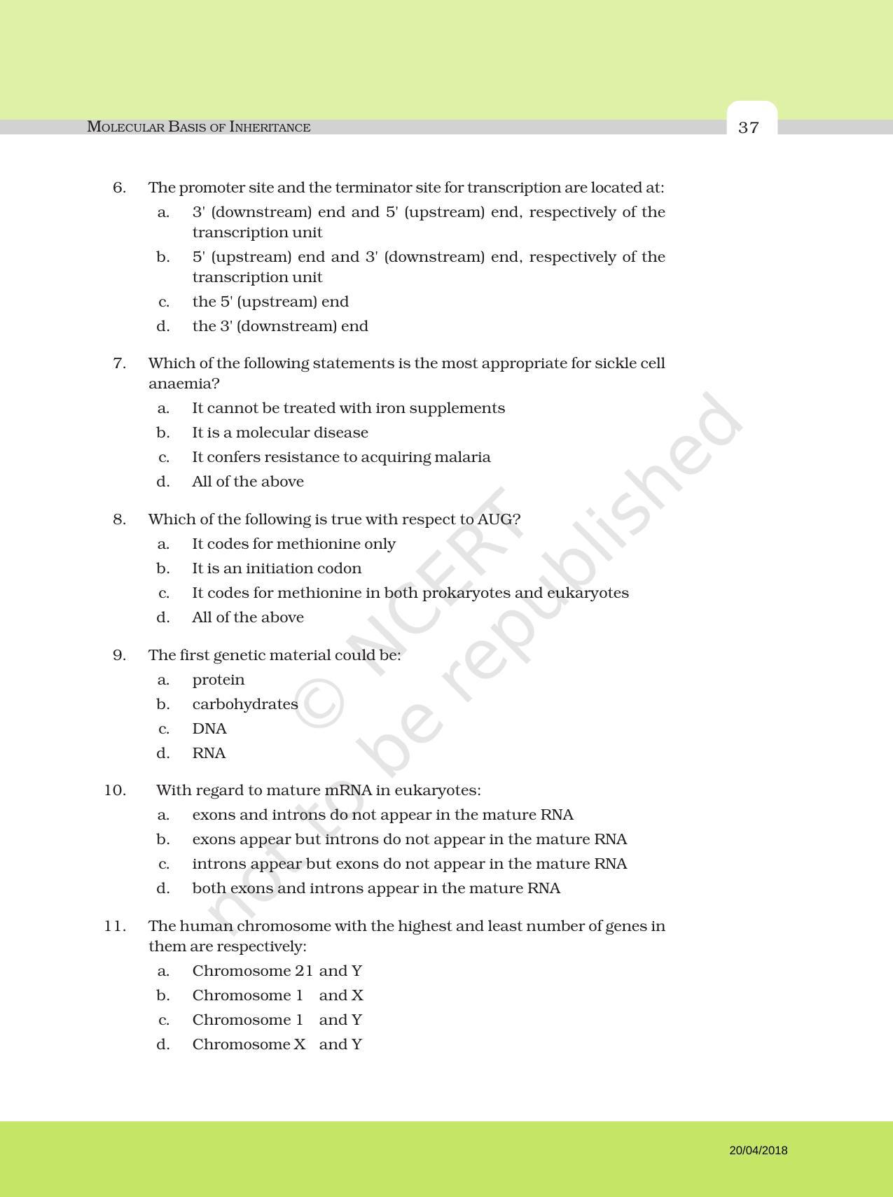 NCERT Exemplar Book for Class 12 Biology: Chapter 6 Molecular Basis of Inheritance - Page 2