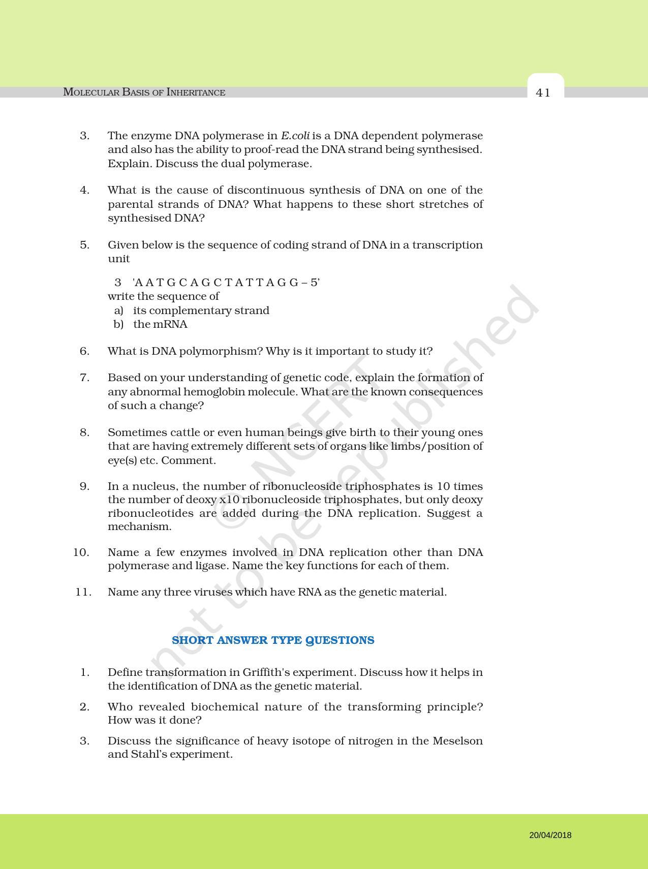 NCERT Exemplar Book for Class 12 Biology: Chapter 6 Molecular Basis of Inheritance - Page 6