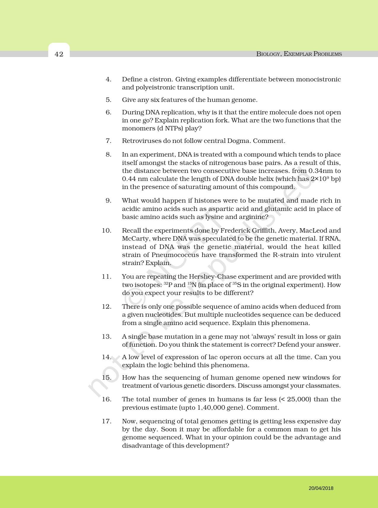 NCERT Exemplar Book for Class 12 Biology: Chapter 6 Molecular Basis of Inheritance - Page 7