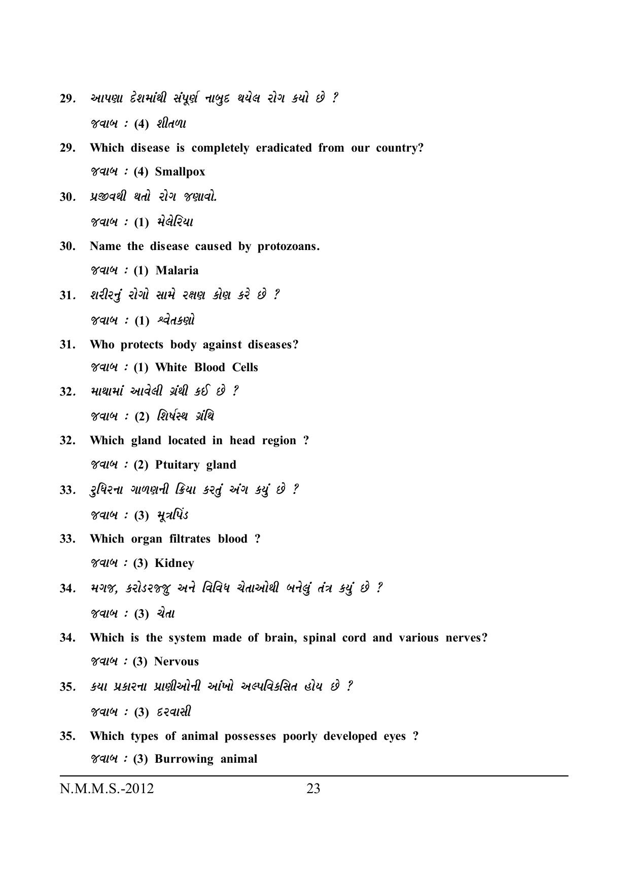 Gujarat NMMS 2012 Answer Key - Page 19