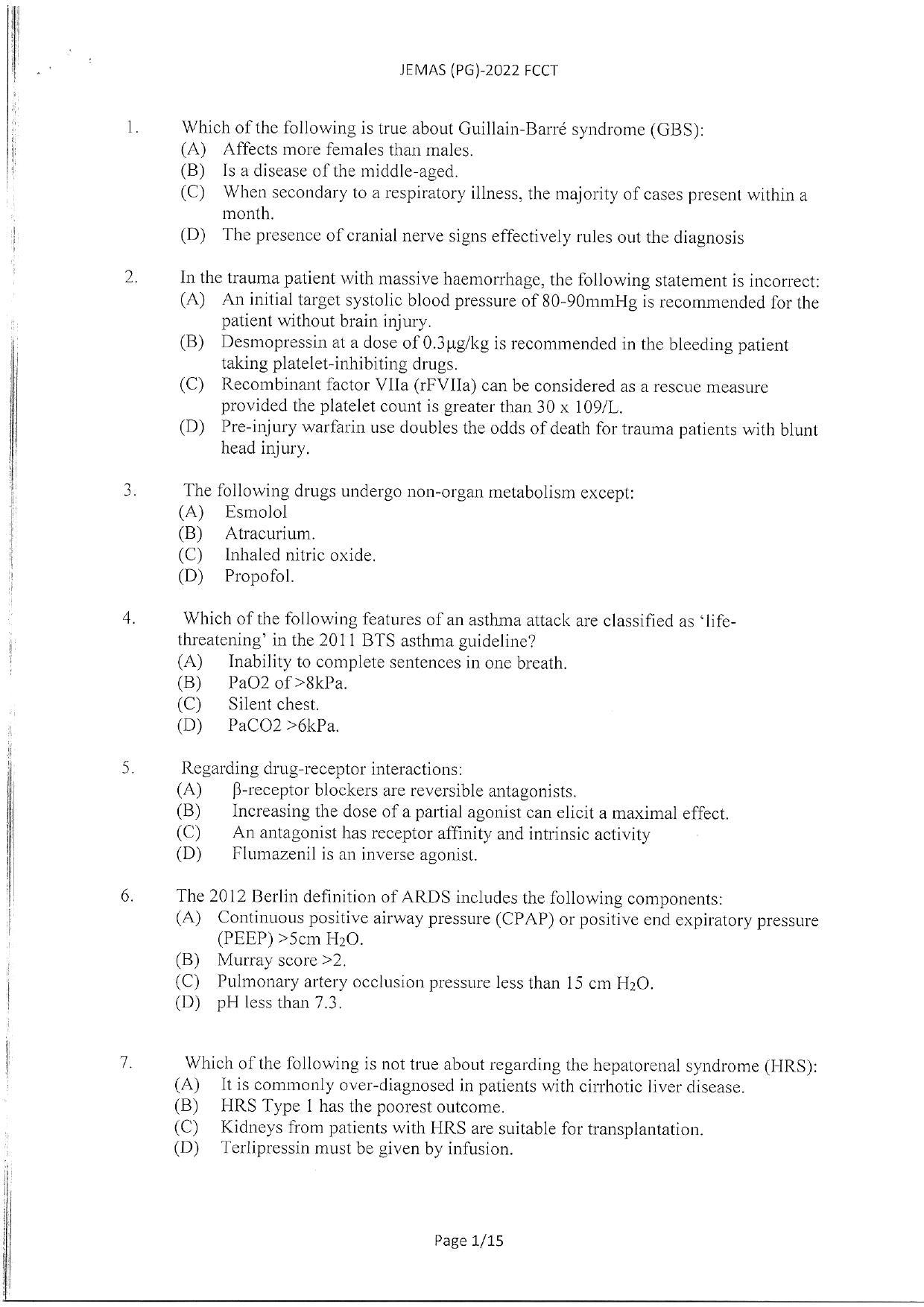 WBJEEB JEMAS (PG) 2022 FCCT Question Paper - Page 3