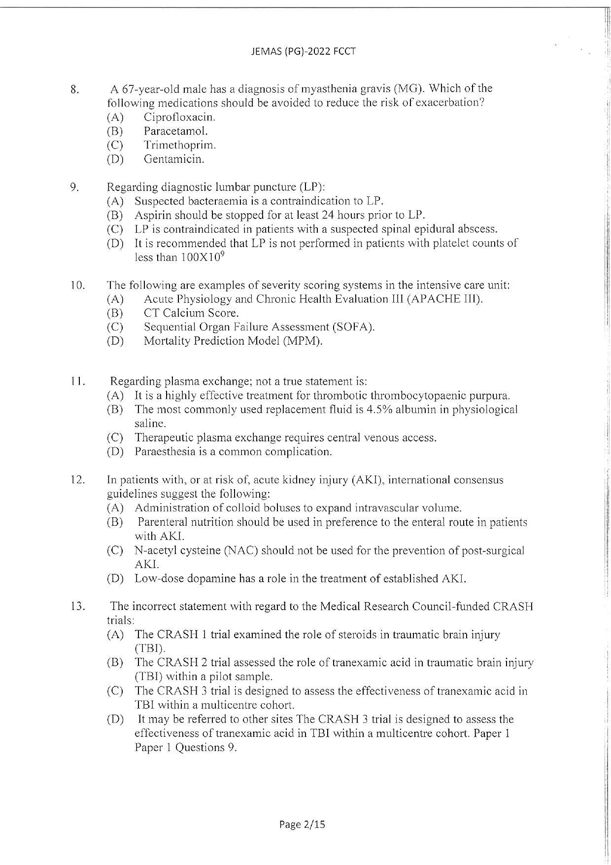 WBJEEB JEMAS (PG) 2022 FCCT Question Paper - Page 4