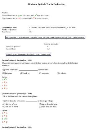 GATE 2015 Production and Industrial Engineering (PI) Question Paper with Answer Key