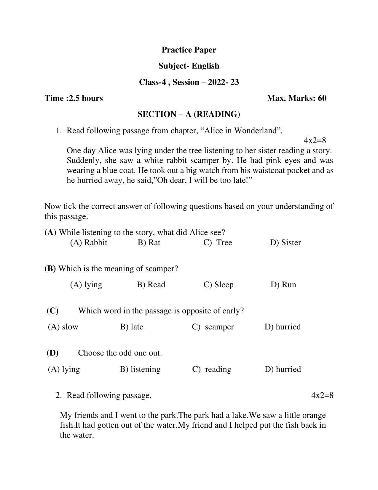 Edudel Class 4 English Sample Question Paper - Page 1