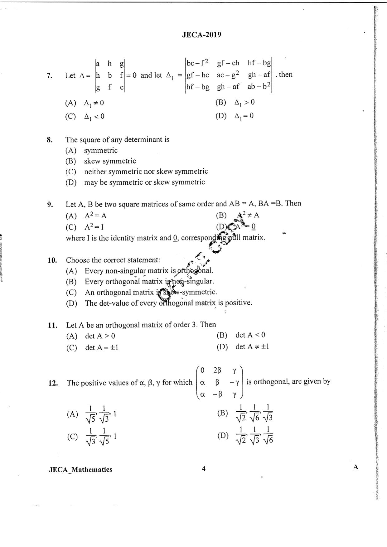 WB JECA 2019 Mathematics Question Paper - Page 4