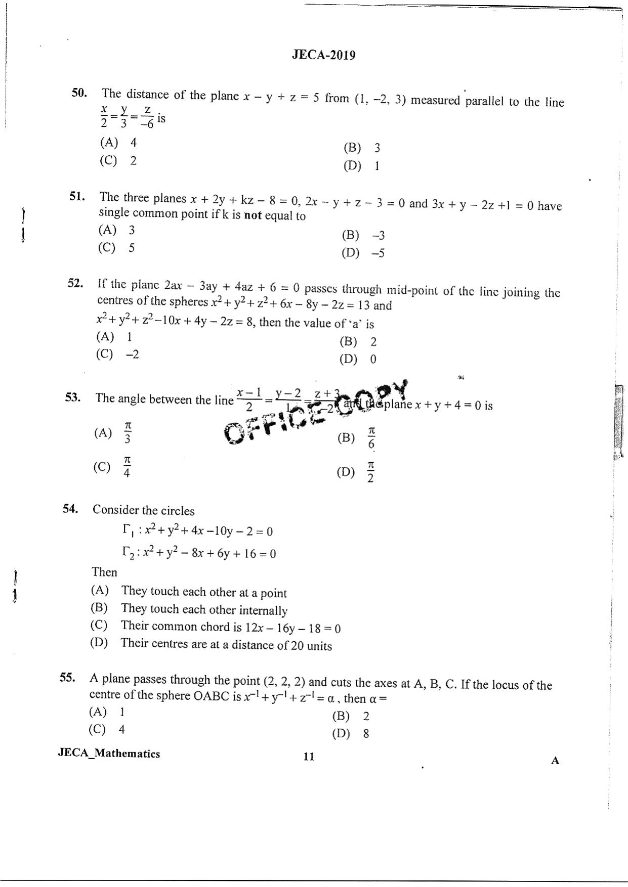 WB JECA 2019 Mathematics Question Paper - Page 11