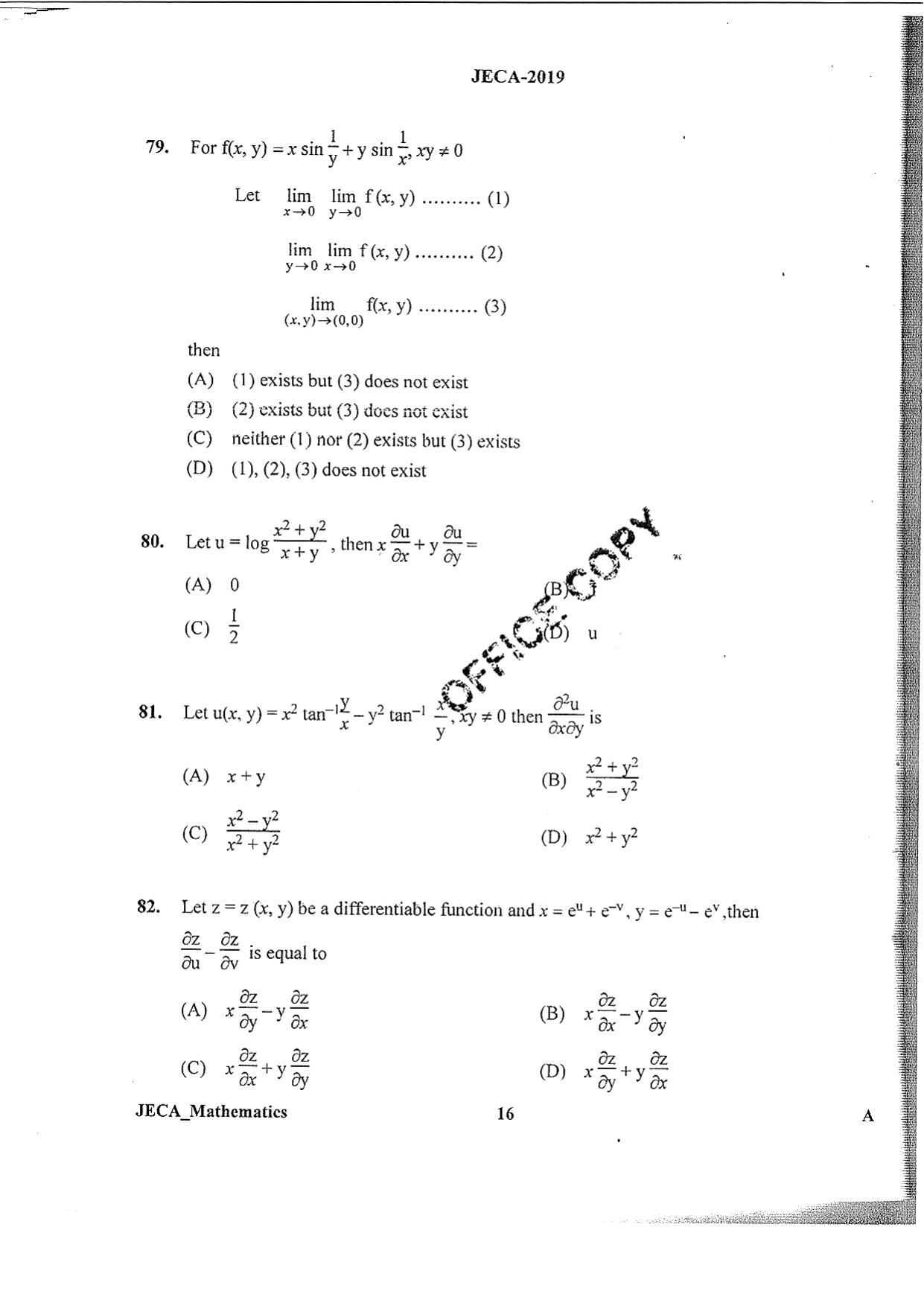 WB JECA 2019 Mathematics Question Paper - Page 16