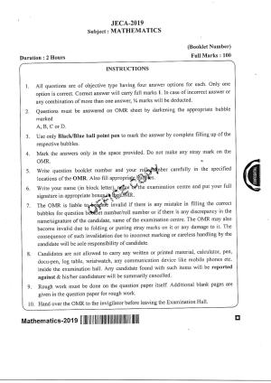 WB JECA 2019 Mathematics Question Paper