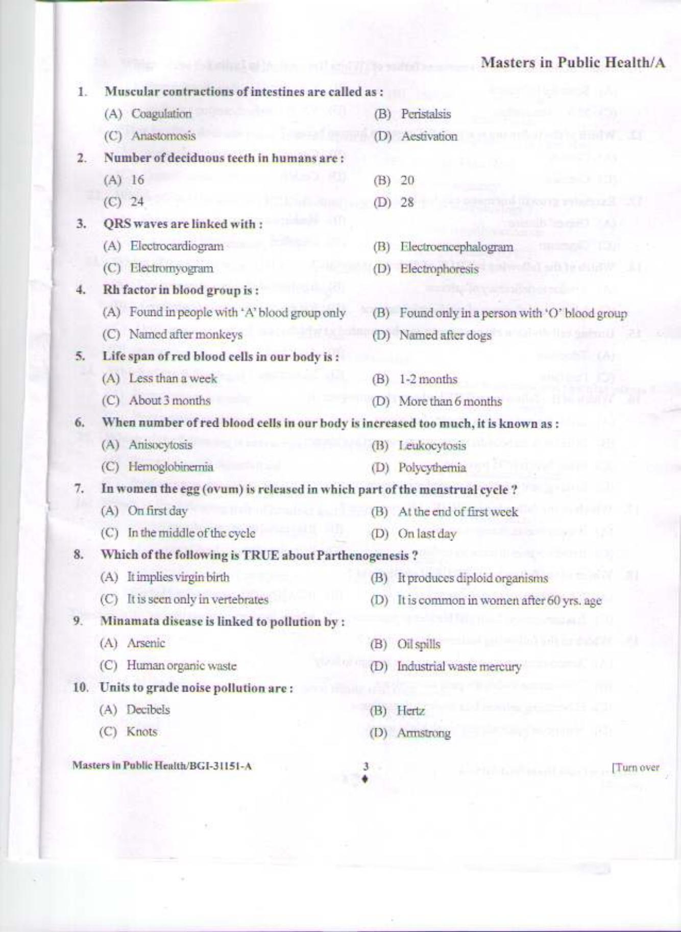 PU CET PG 2015: Master In Public Health Question Paper - Page 2