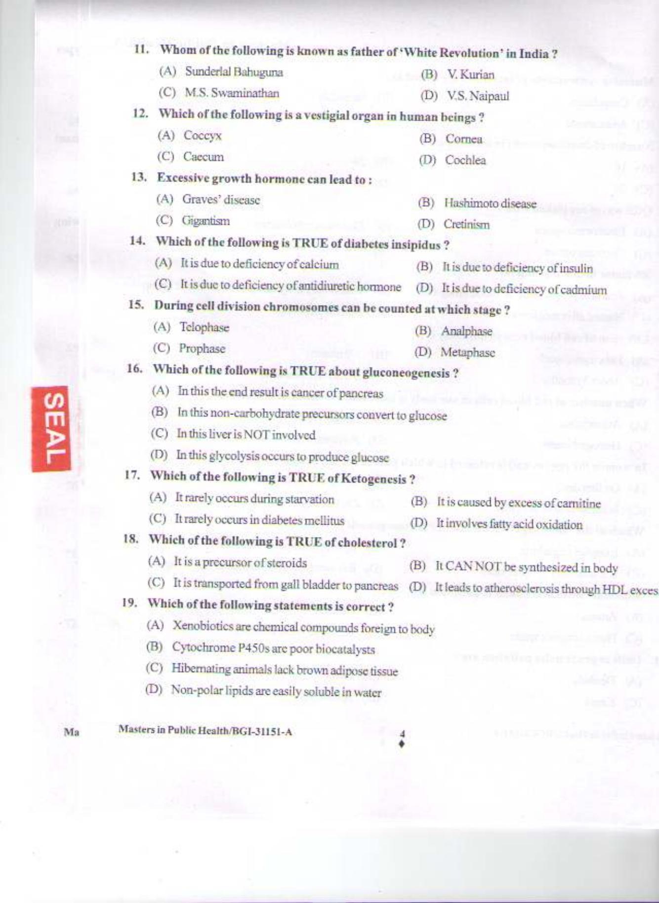 PU CET PG 2015: Master In Public Health Question Paper - Page 3
