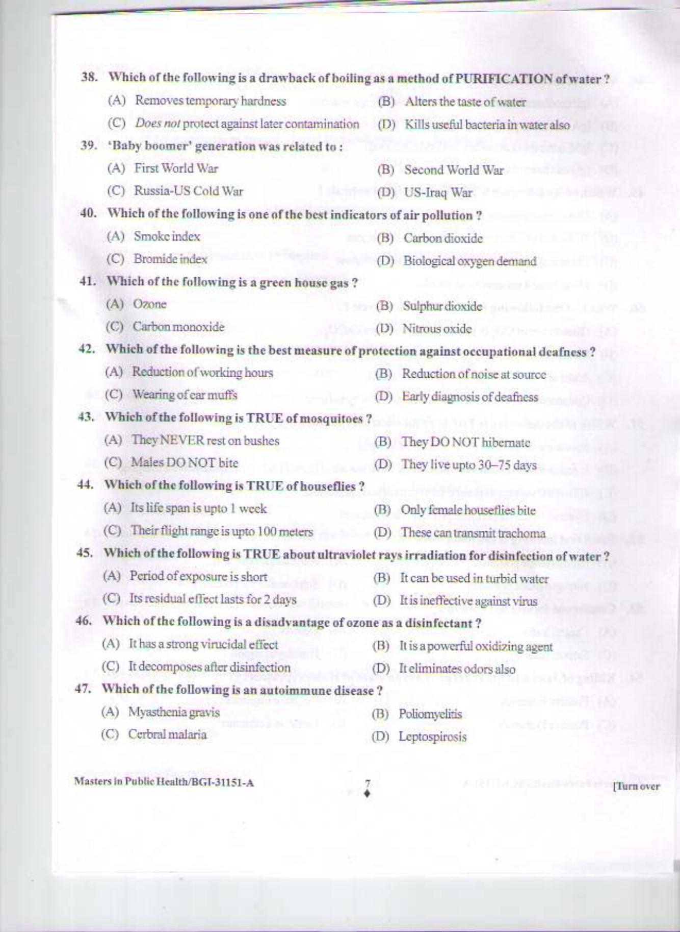 PU CET PG 2015: Master In Public Health Question Paper - Page 6