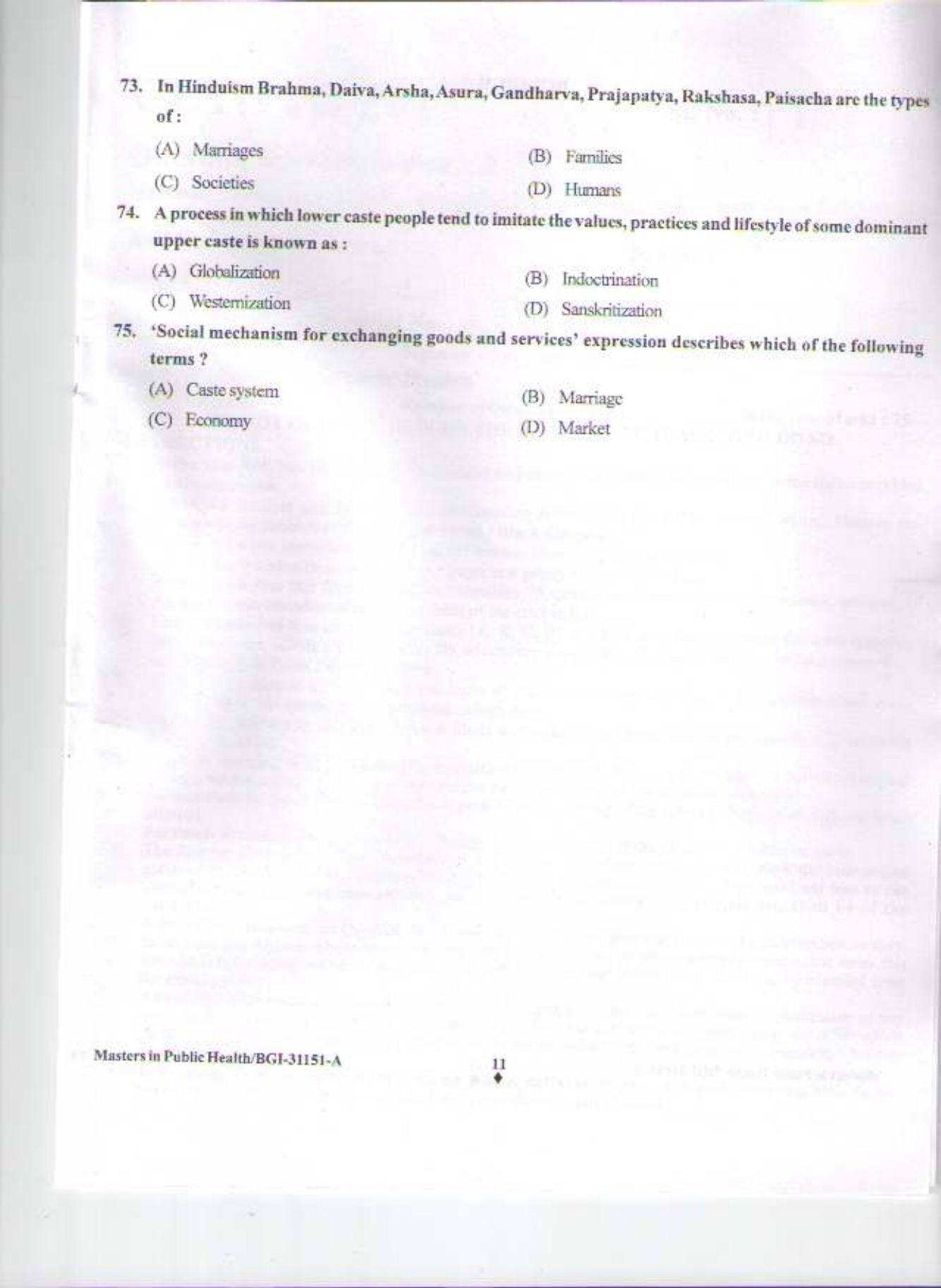 PU CET PG 2015: Master In Public Health Question Paper - Page 10