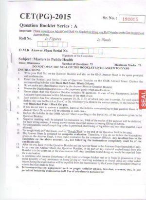 PU CET PG 2015: Master In Public Health Question Paper