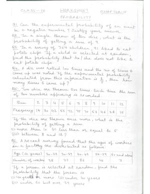 CBSE Worksheets for Class 9 Mathematics Probability Assignment 1