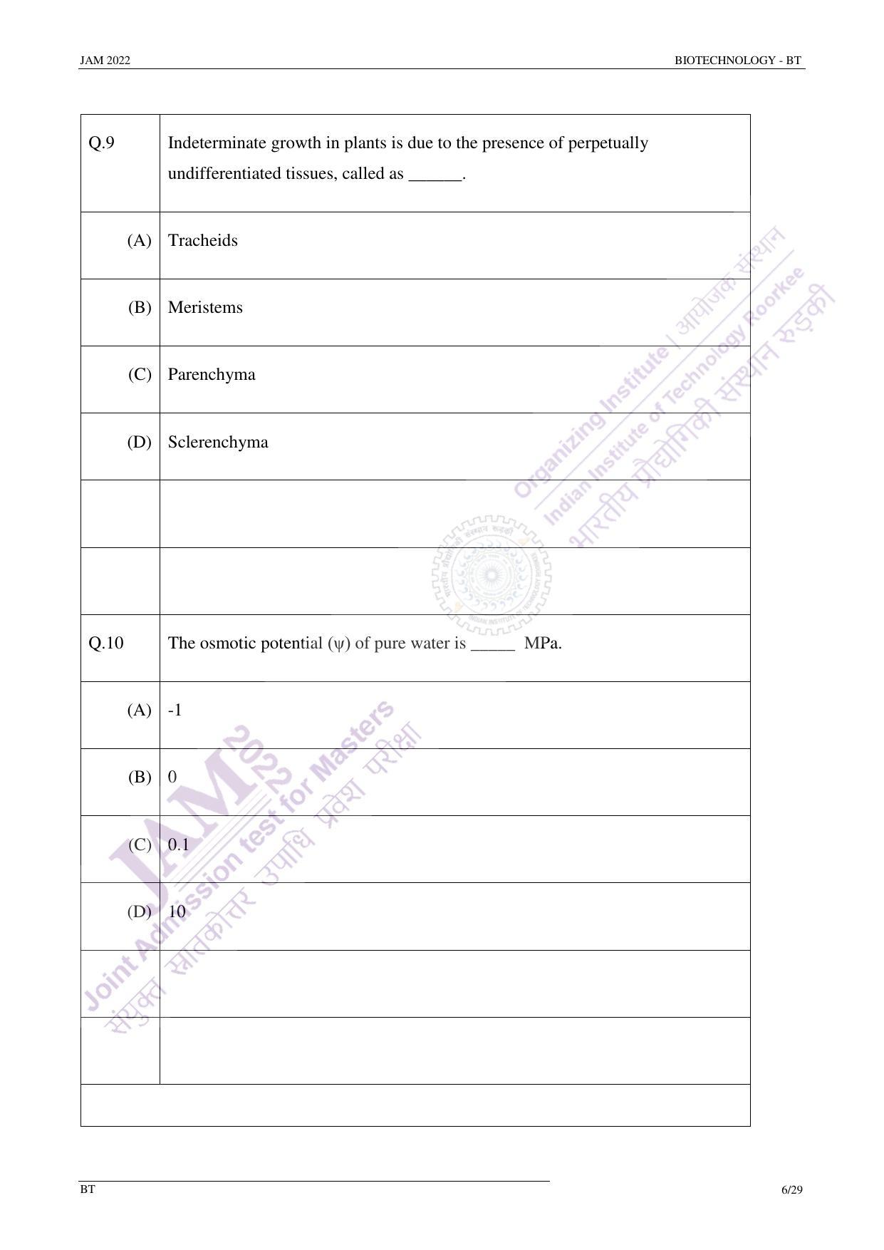 JAM 2022: BT Question Paper - Page 5