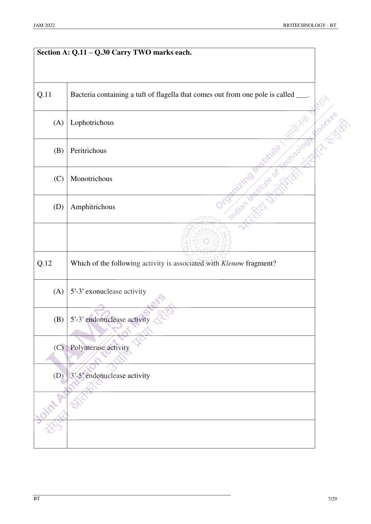 JAM 2022: BT Question Paper - Page 6