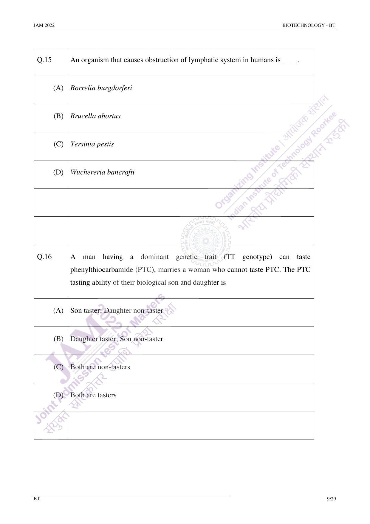 JAM 2022: BT Question Paper - Page 8