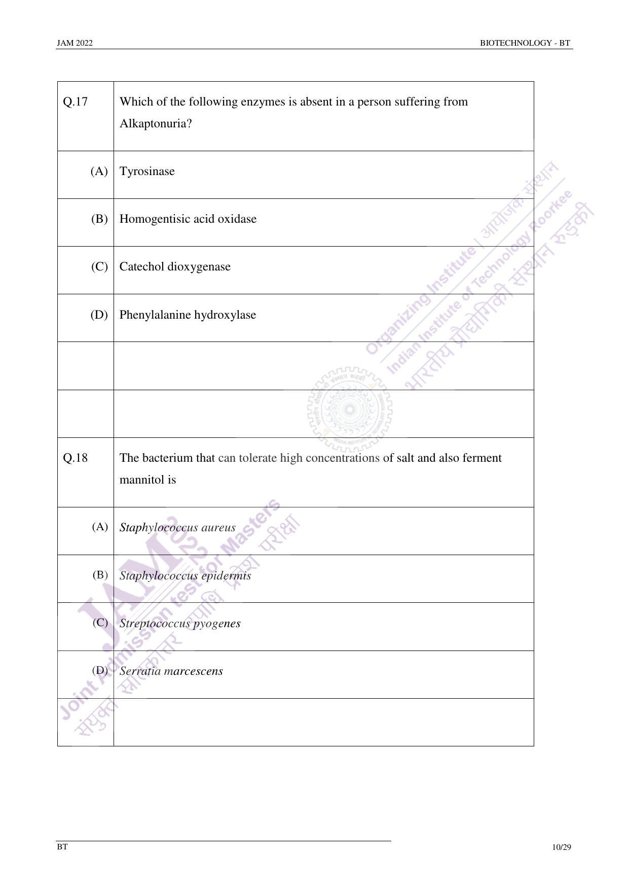 JAM 2022: BT Question Paper - Page 9