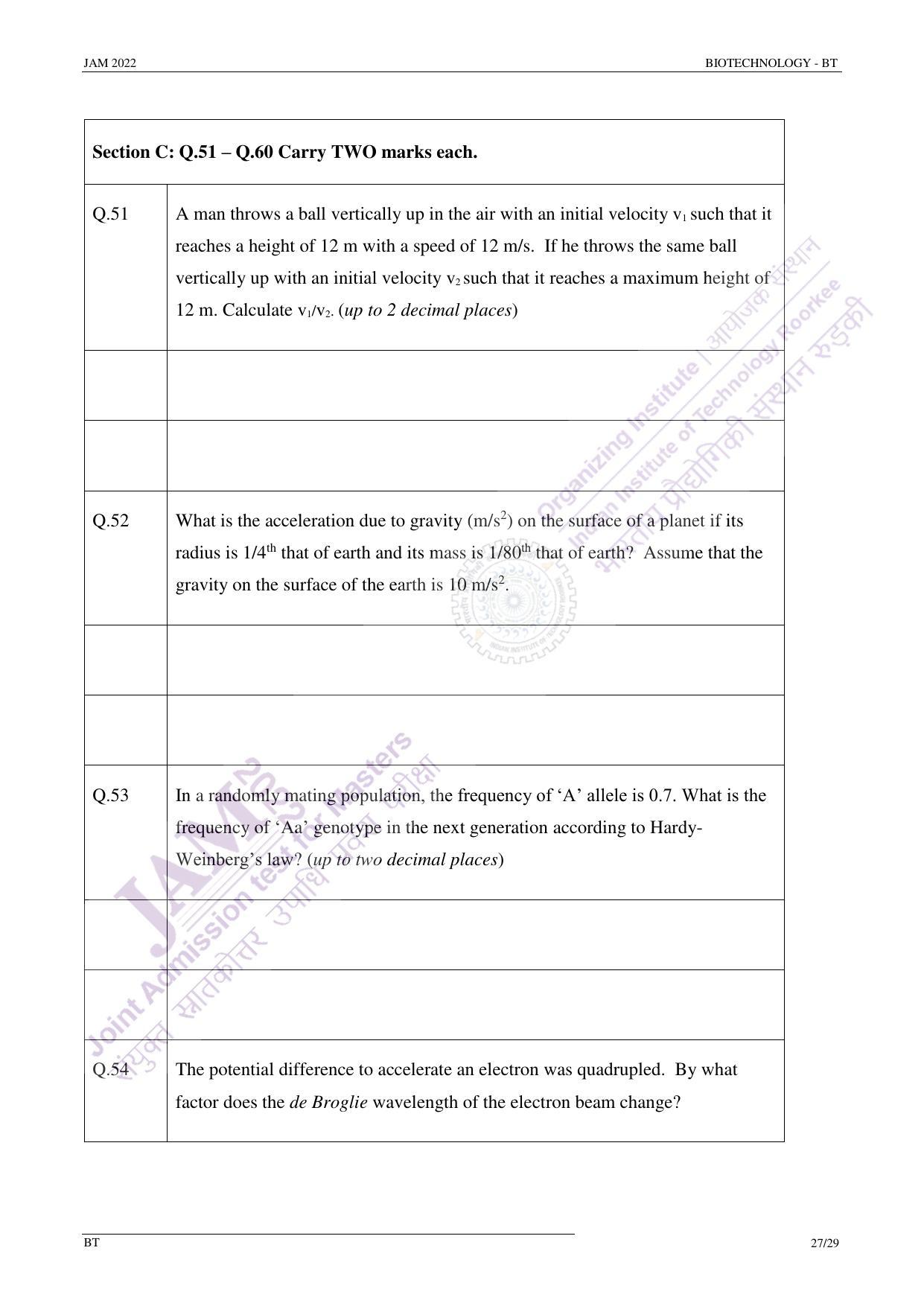 JAM 2022: BT Question Paper - Page 26