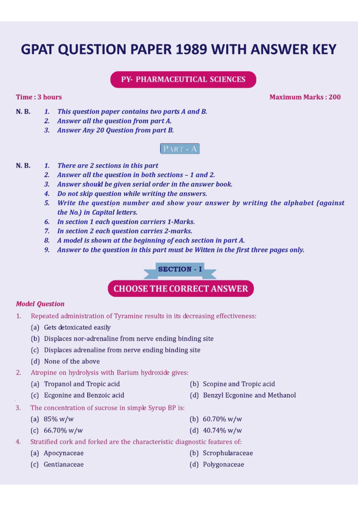 GPAT 1989 Question Paper with Answer Key - Page 1