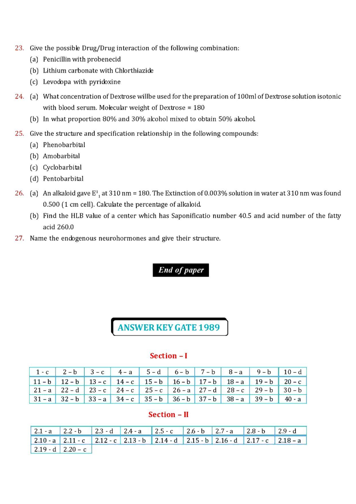 GPAT 1989 Question Paper with Answer Key - Page 11