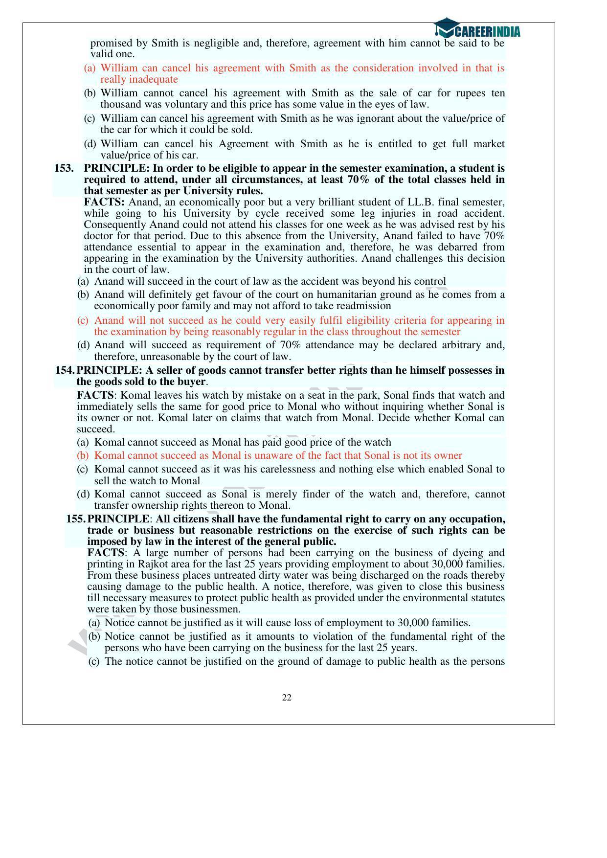 CLAT 2013 UG Question Paper with Answer Key - Page 22
